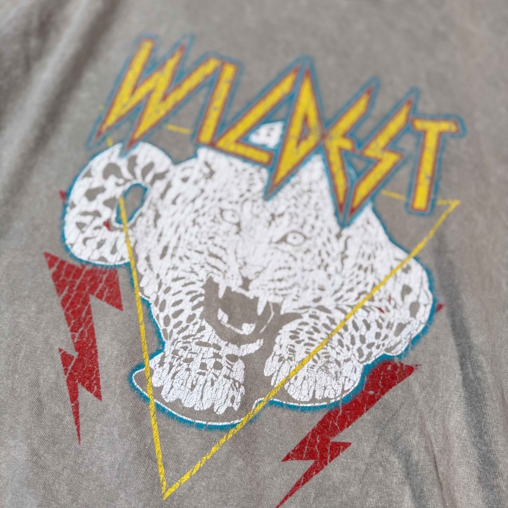 Wildest Leopard Graphic Tee Gray Acid Wash Oversized Rock Streetwear S/M
